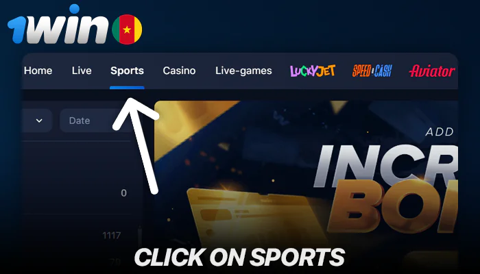 Click on the Sports button at 1win