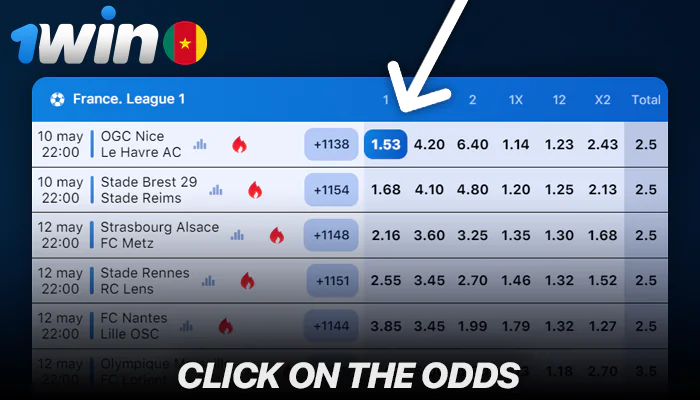 Click on the odds at 1win sports section