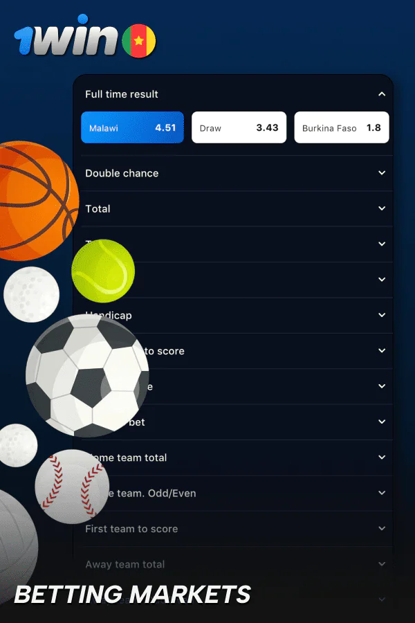 Popular sports betting markets at 1win