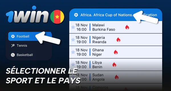 Sélectionnez votre sport et votre pays sur 1win