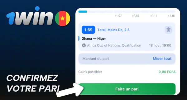 Déterminez le montant et confirmez votre pari sur 1win